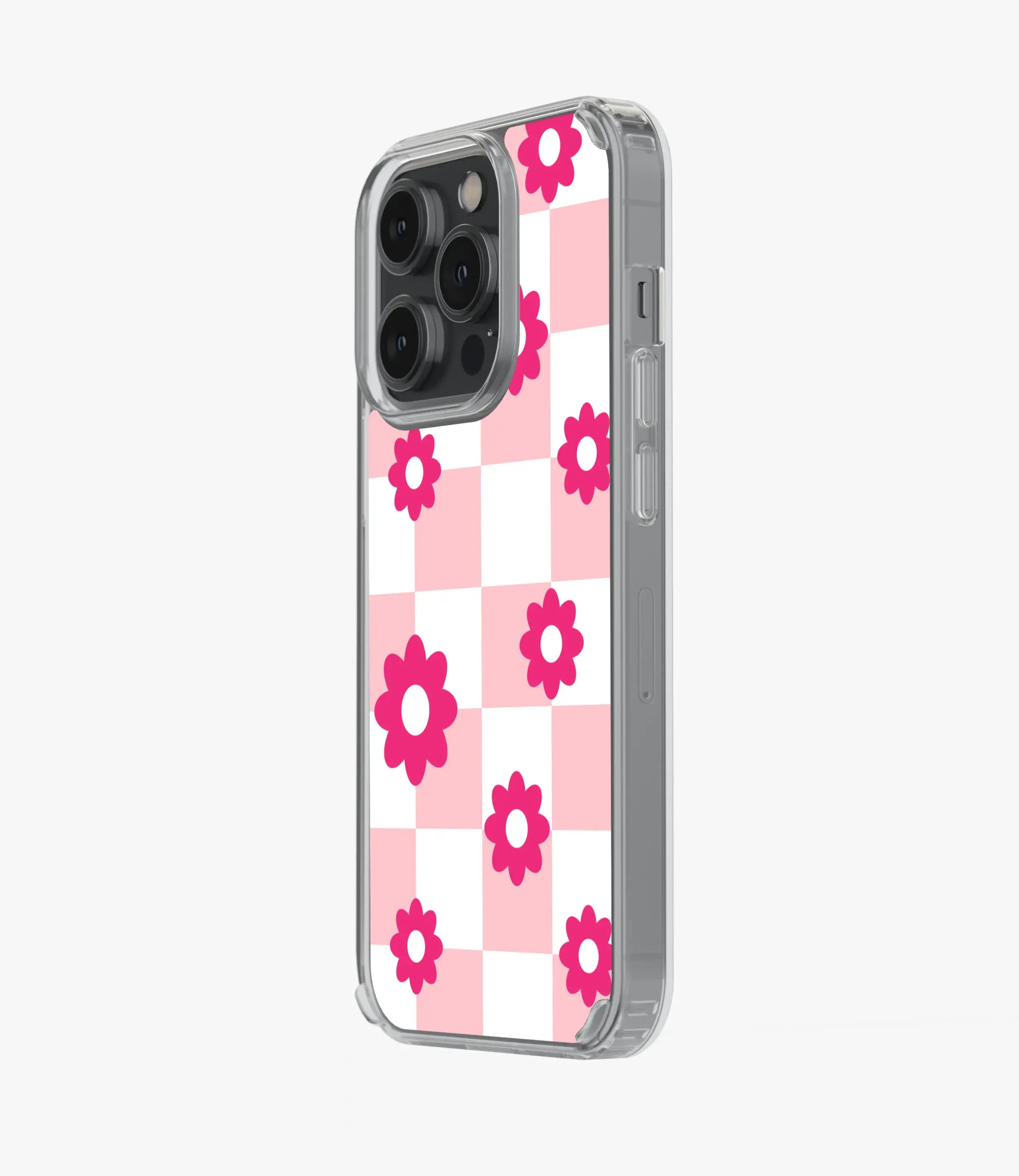 Pink Flowers Checkered Silicone Case