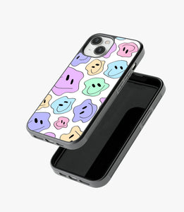 Pastel Colorful Dripping Smiley Glass Case