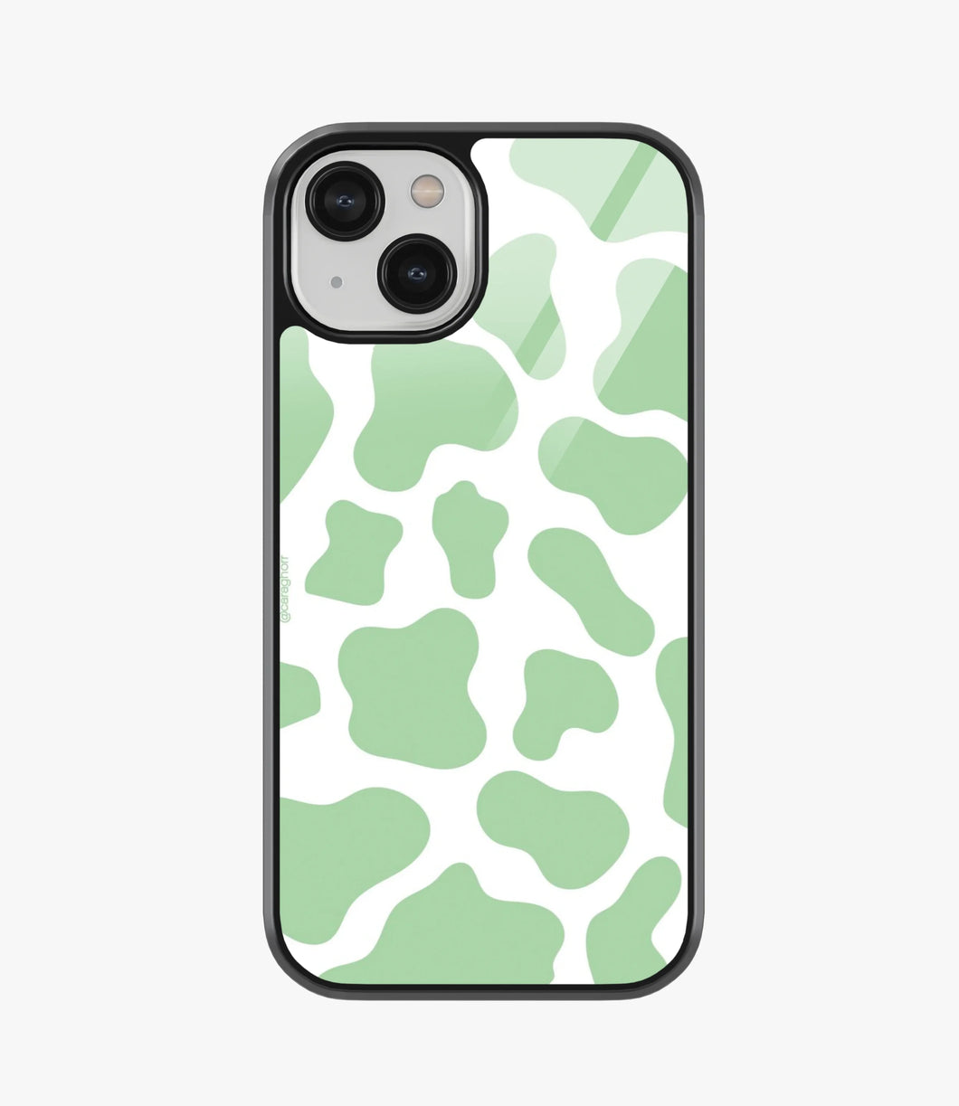 Y2k Green Cow Print Glass Case