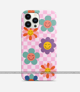Happy Colorful Flowers Checkered Print Case