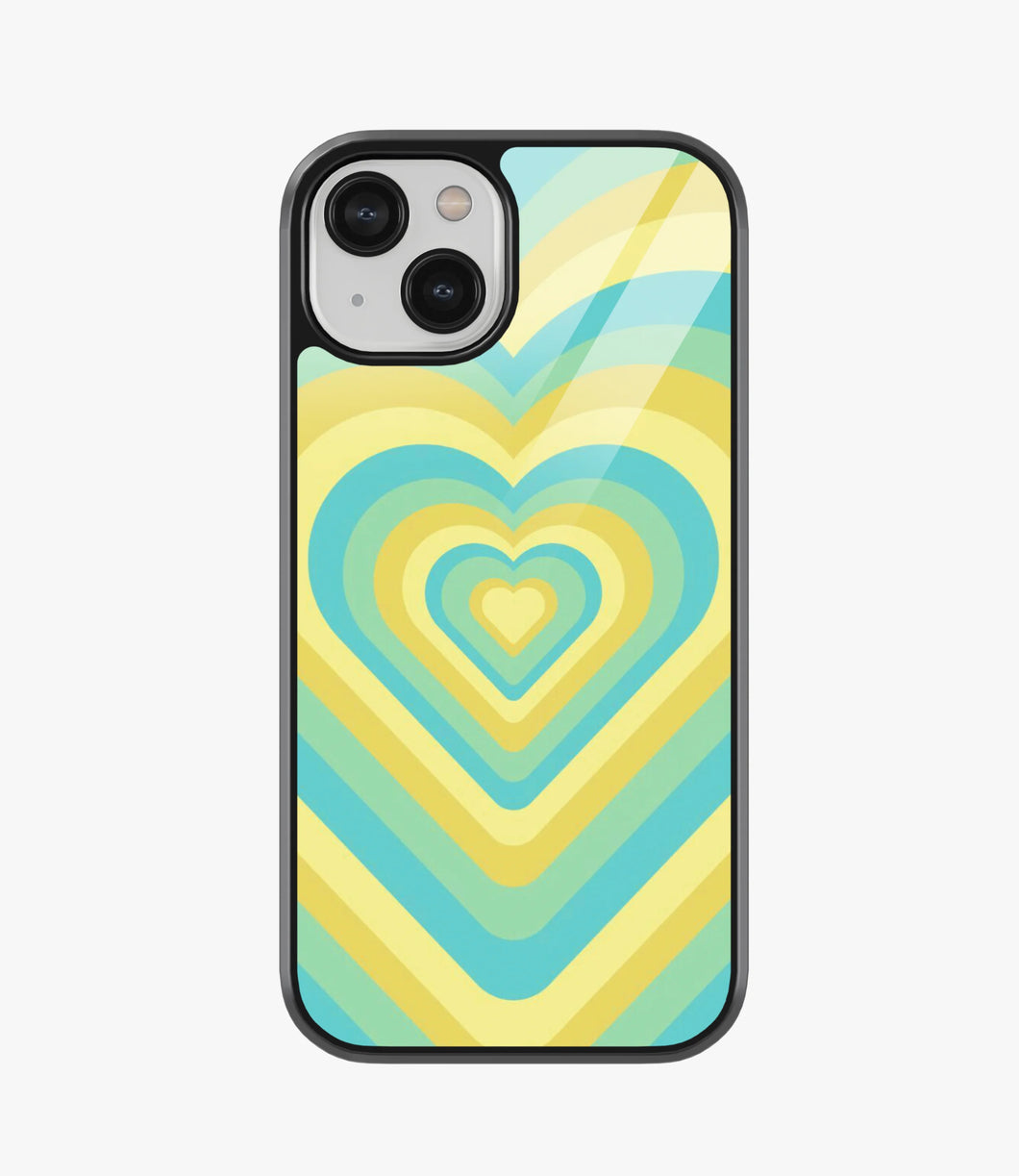 Summer Green & Yellow Heart Y2K Glass Case