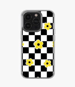 Yellow Daisy Floral Checkered Silicone Case