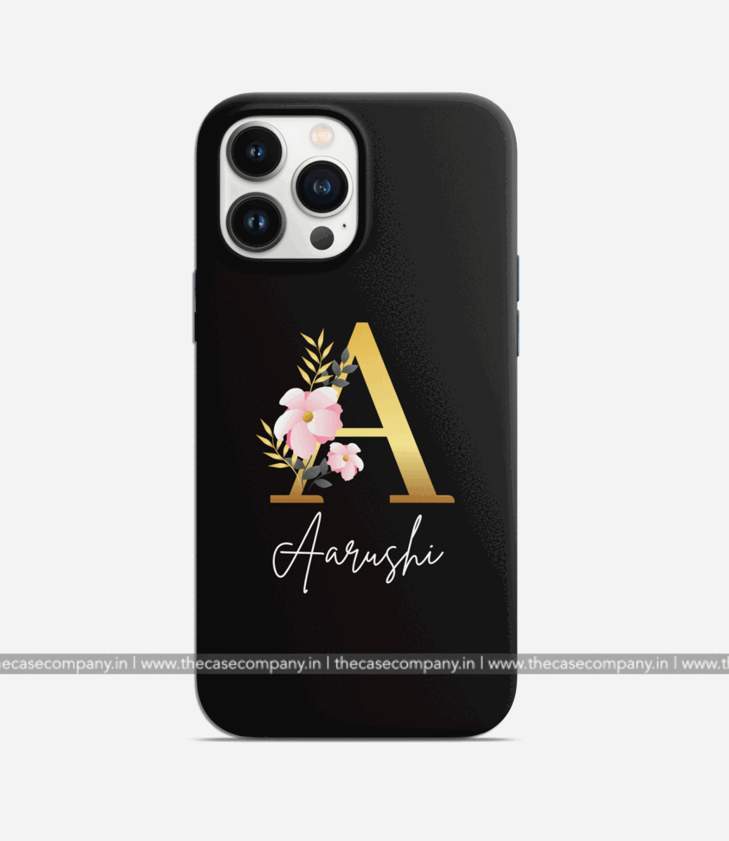Personalized Floral Letter Phone Case - Black