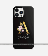 Load image into Gallery viewer, Personalized Floral Letter Phone Case - Black

